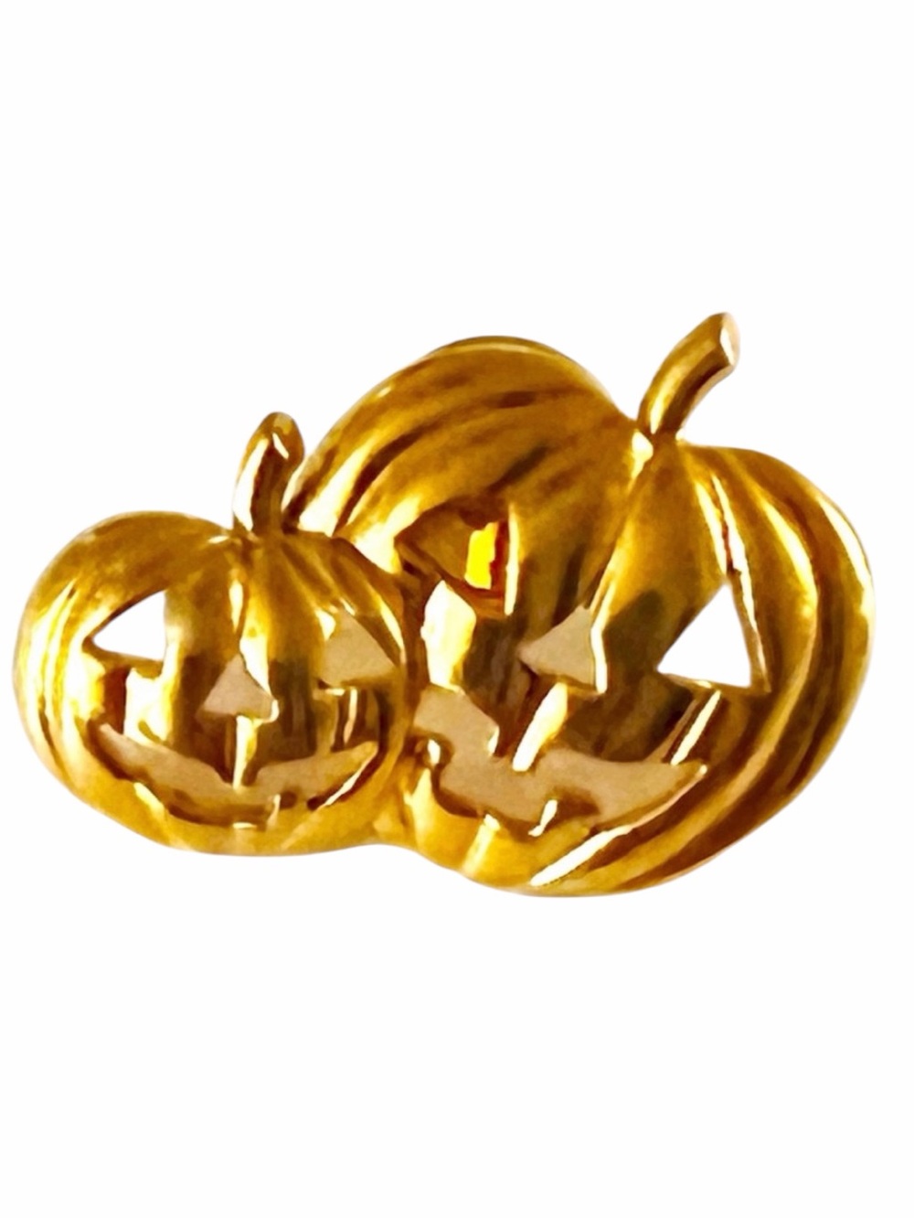Halloween Pumpkin Brooch Pin Jack O Lantern Tie Tack Gold Tone